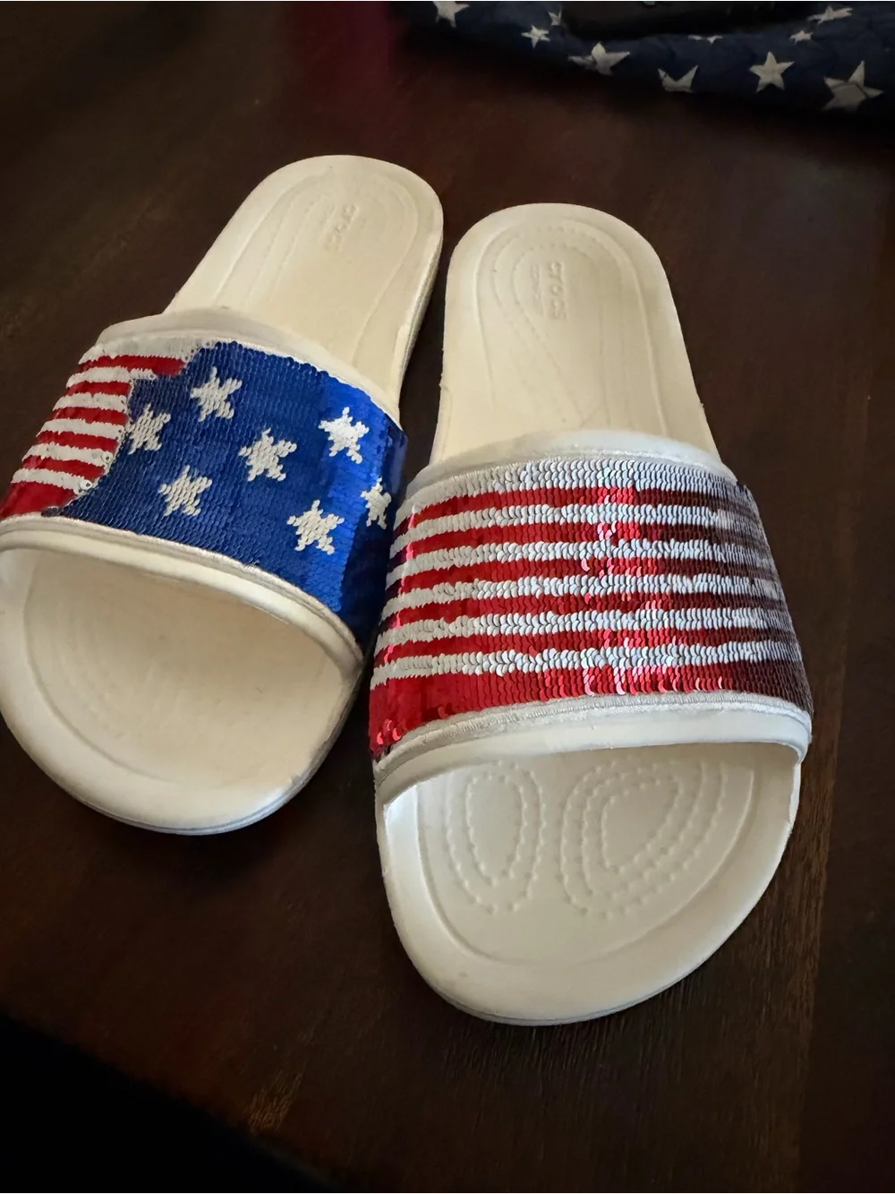 Crocs Sloane American Reverse Sequin Slides Womens 10